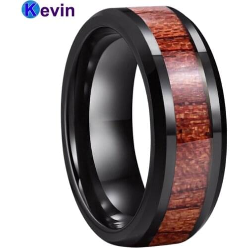 Black Tungsten Ring Black Wedding Ring For Women And Men With Rose Wood Inlay