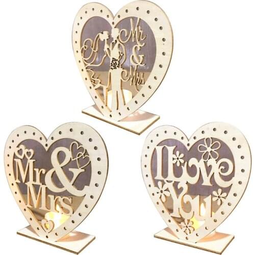 Wooden Ornaments MR&MRS Heart-Shape Romantic Pendant Plate With LED Light Home Wedding Decoration Festival Supplies DIY Gift