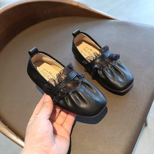 Kids Leather Shoes Girls Flats Lace Band Princess Classic Children Loafers Kindergarten All Sizes 21-35 Spring Autumn Soft Sweet