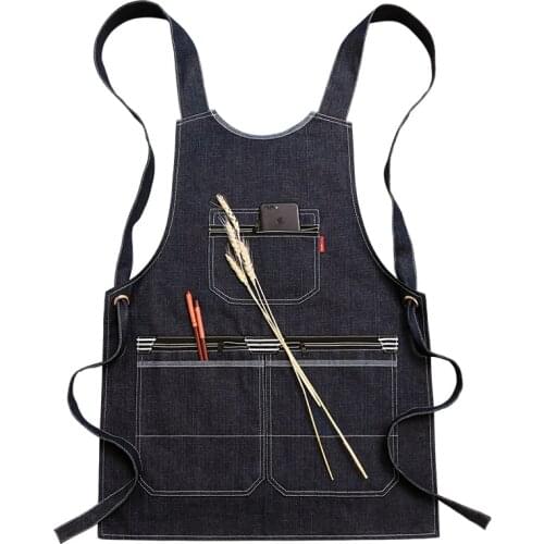 Apron denim Korean fashion wear-resistant men and women overalls personalized tea shop barber gown