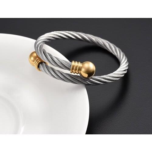 IJB0526 Wholeale Gold Silver Color 316L Surgical Grade Stainless Steel Cable mesh wire bracelet bangle for women Man