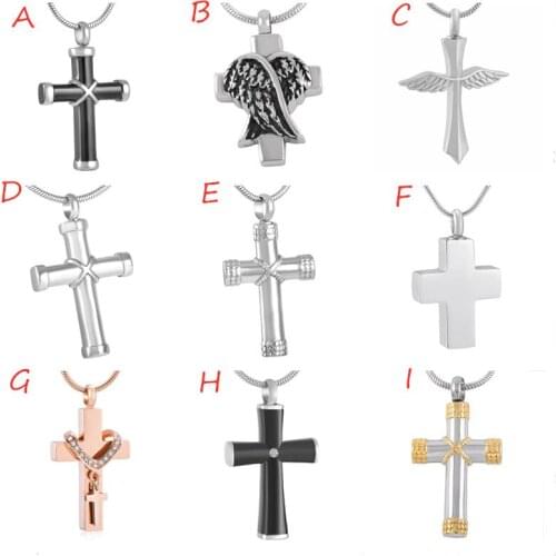 IJD9654 Nine Different Designs Stainless Steel Cremation Jewelry Cross Urn Necklace Pendant Memorial Ash Jewelry