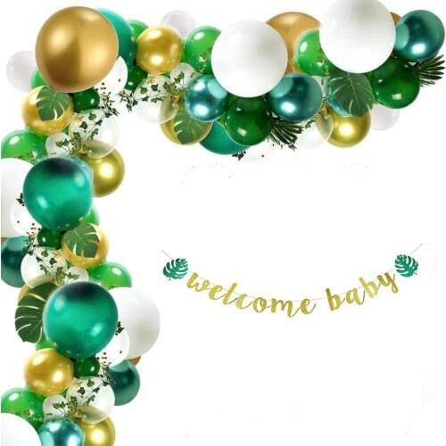Jungle 70pcs Baby Shower Decorations Balloons Arch Garland Kit Birthday Party and Animal Theme Artificial Flowers Palm Leaves