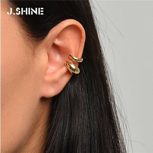 JShine 2PCS/Set Arc-Shaped Ear Clip Fashion Jewelry Gold Color Metal Cuff Earrings Set for Women Minimalist Fashion Jewelry