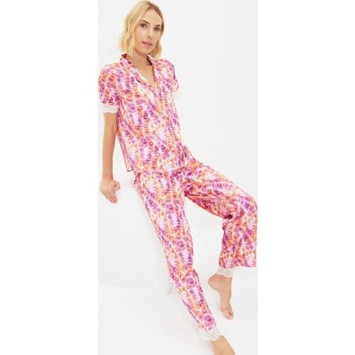 Trendyol Lace Detail Satin Pajamas set THMAW22PT0466