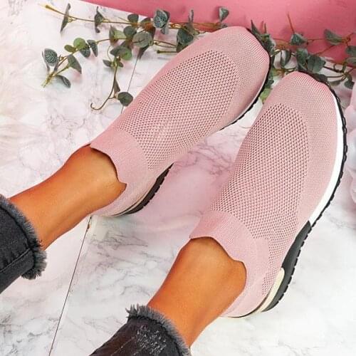 Vulcanize Shoes Sneakers Women Shoes Ladies Slip-On Knit Solid Color Sneakers For Female Sport Mesh Casual Shoes For Women 2021