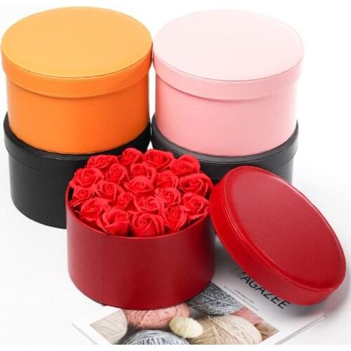 Round Leather Flower Boxes With Lid Rose Box Valentines Day Florist Gift Party Favor Packaging Box Wedding Decoration Gift Wrap