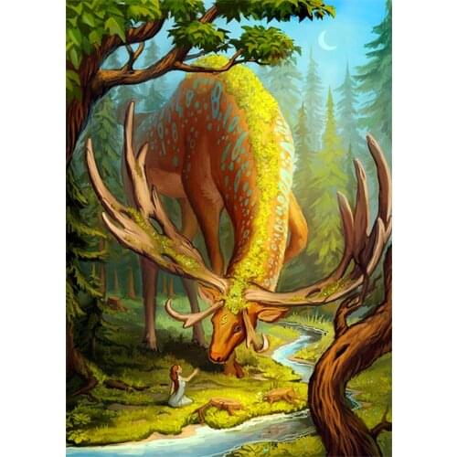 Cuadros full square 5d diamond painting kit set Deer scenery animal woman complet embroidery Cross stitch mosaic dirll drawing 6