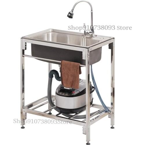 Kitchen Stainless Steel Sink Simple Dish Washing Basin Single Tank Water Basin Household Dishwasher Basin Wash Basin With Suppor