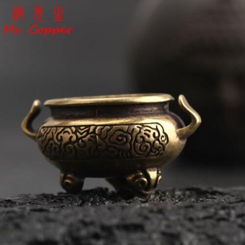 Brass Furnace Retro Mini Copper Ornaments Auspicious Cloud Pattern Incense Burner Home Decor Tea Table Office Desk Decorations