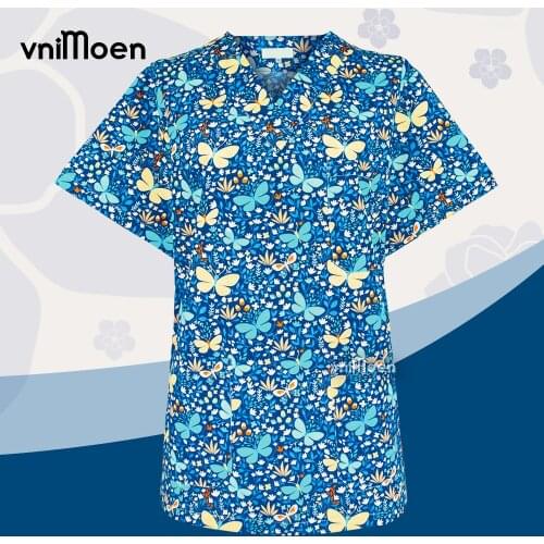 Wholesale Hospital V-neck lab coat Short-sleeved scrubs suits Unisex pet store work sets tops S-XXL Cotton scrubs uniforms