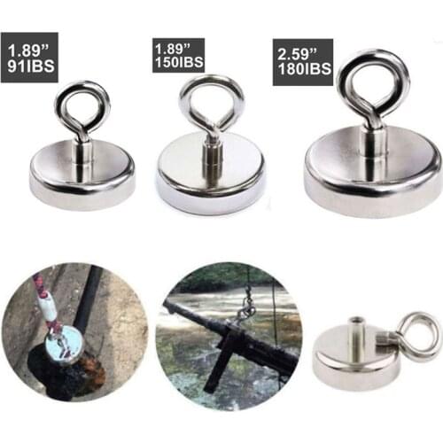 3 Sizes Multifunctional FISHING MAGNET 91/150/180 LB Super Strong Neodymium Round Thick Eyebolt Treasure Hunt