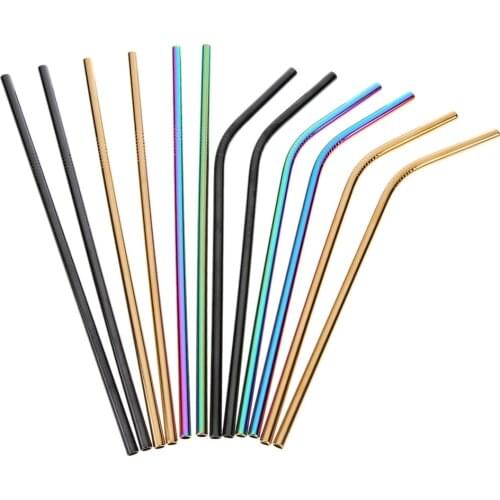 Reusable Straw Drinking Stainless Steel Metal Straw with Cleaner Brush for Mugs Bar Accessories