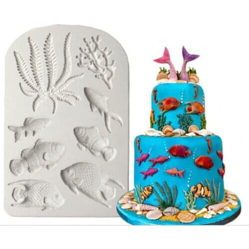 Fashion 1pcs Fish Seaweed Silicone Mold DIY Cake Border Fondant Cake Decorating Tools Sea Coral Cupcake Chocolate Moulds Kitchen