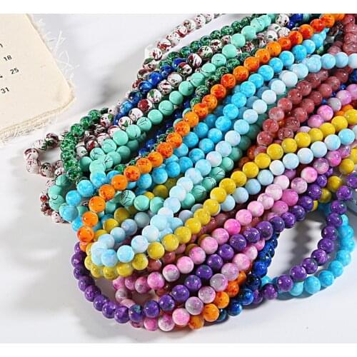 Fashion Jewelry Accessory Bracelet Making Department 4MM 6MM 8MM Round Glass Ceramic Beads Colorful Pearl Flower Printed Bead