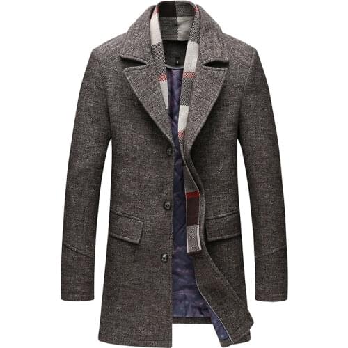 Autumn Winter New High-end Brand Mens Boutique Woolen Fashion Solid Color Business Wool Coat Medium Long Thick Casual Men Jacket