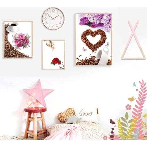 Nordic Moderm Coffee Beans Smooth Beautiful Flower Wall Art Canvas Print Painting Decorative Picture Dining Room Home Decoration