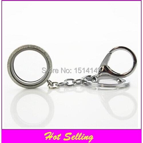 New stainless steel locket keychains silver sparkles Round screw floating locket keychain glass locket key chain