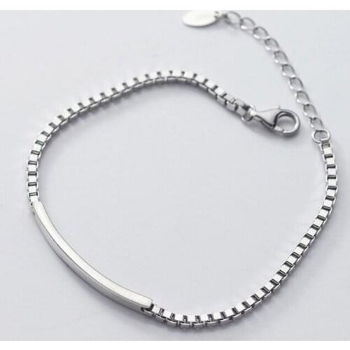 New s925 silver retro one-word box woman bracelet 925 silver curved bracelet fashion Korean jewelry