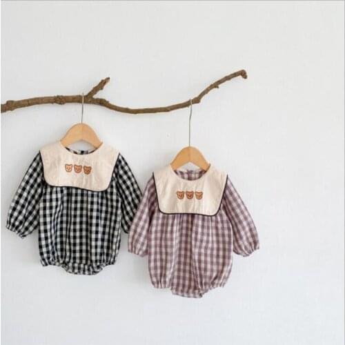 Autumn Baby Girls Grid Romper Baby Printing Romper Clothes Newborn Baby Girl Clothes Fashion Girls Rompers