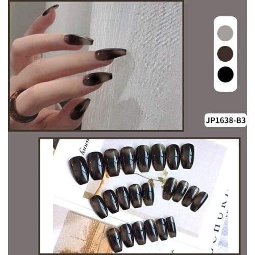 24pcs Black Nail Patch Trapezoid Glue Type Removable Long Paragraph Fashion Manicure False Nail Patch SK88