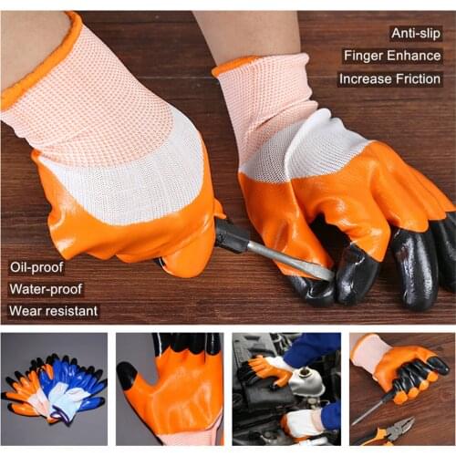One Pair Industry Grade Work Glove Breathable Dual Layer Finger Protection Oil Resistant Anti Skid Home Garden Yard Car Repair