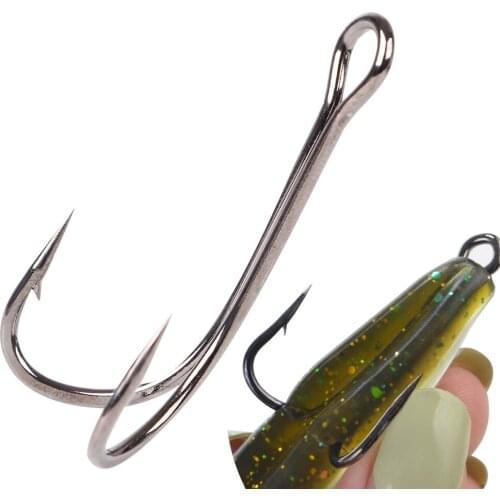 FISH KING Fishing Hooks 20pcs/pack High Carbon Steel Duple Hooks Double Fishing Hooks Barbed Carp Fishhook For Soft Worm Lure