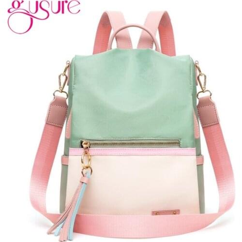Gusure Contrast Color Oxford Backpacks Travel Large Capacity School Girl Shoulder Bag Women Tassel Rucksack Double use