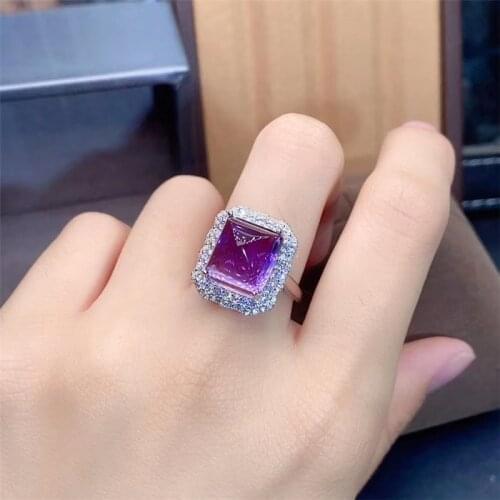 925 Silver amethyst Ring for Party 10*10mm Natural amethyst Silver Ring Fashion Silver Gemstone Ring