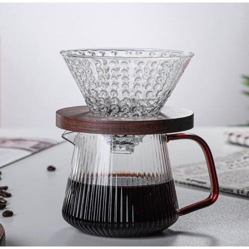 Vertical Pattern Glass Cafeteira Drip Coffee Maker Factory Stock Glass Sharing Pot V60 Set Supporting Coffee Tools