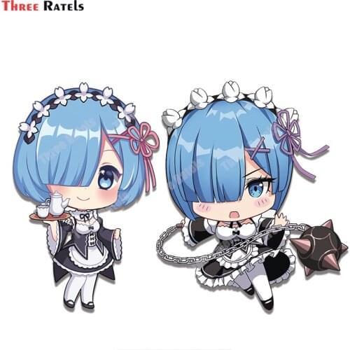 Three Ratels B128 Re Zero Rem Chibi Anime Cute Cartoon Car Sticker Motorcycle Laptop Window Wall Decal Decoration For BMW