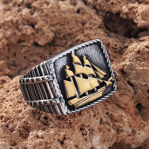 Vintage Stainless Steel Viking Sailing Ring Men Nordic Pirate Sailor Amulet Viking Ring Punk Biker Jewelry Gift Wholesale