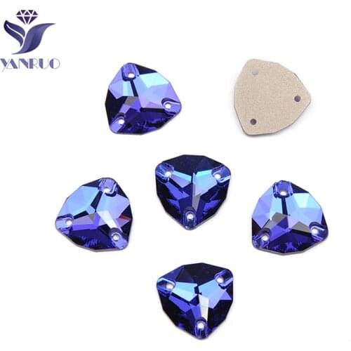 YANRUO 3272 Fat Triangle Capri Blue Sewing Glass Rhinestones Sew On Shoes Stones And Crystal Rhinestone For Clothes