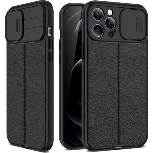 Camera Protection imitation Leather Pattern Case For iPhone 7 8 Plus 12 PRO MAX 11 XR XS Soft Cover Sliding Window