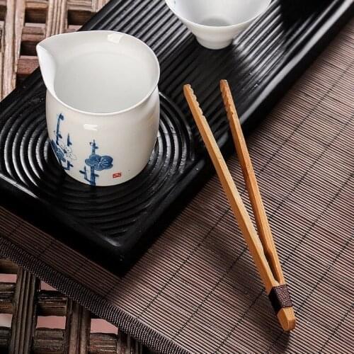 1PCS Bamboo Teaware Tea Clips Wood Toast Tong Wooden Toaster Bagel Bacon Squeezer Sugar Ice Tea Tongs 18CM