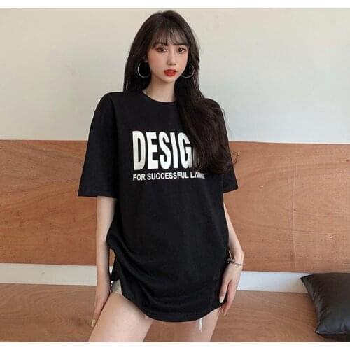 Summer Black Letter Printed T-Shirt Women Summer 2021 New Korean Version Loose High Street Girl Top
