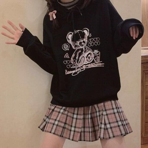Vintage Punk Casual Harajuku New Women Clothing Korea Bear Cute Women Hoodies Sweatshirts Loose Hip Hop Streetwear Tops
