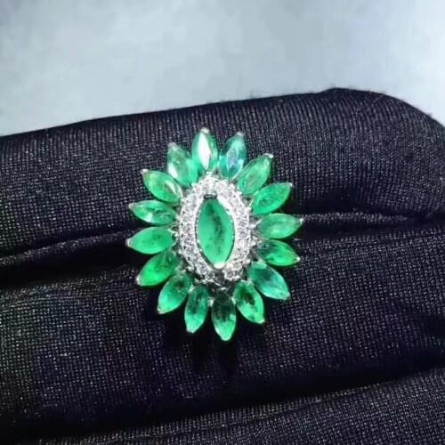 Natural green emerald Fashion special Sunflower claw Ring S925 Silver Natural gemstone Ring Women girl party gift Ring Jewelry