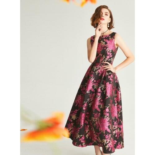 2021 Summer Jacquard Dress Brocade England Style Mid-calf Dress Women Party Evening Clothing Ball Gown Dress