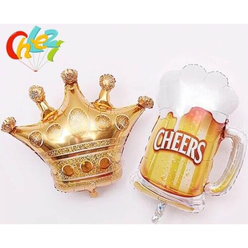 1PCS 100x90cm Gold Crown beer cheers glass Foil Balloons Baby Birthday young adult Bachelorette Party Decorations supplies
