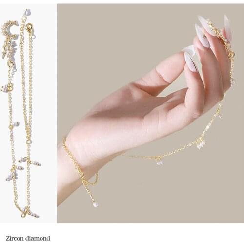 1pcs Shiny Zircon Pearl Alloy Pendant 3D Nail Art Decoration Detachable Chain Bracelet Wedding Jewelry Manicure Design Accessory