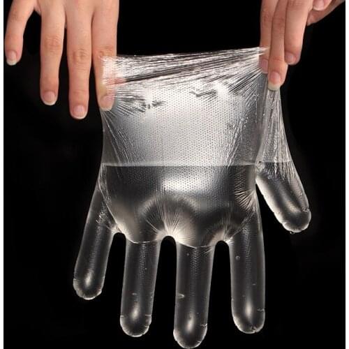 100pcs Disposable Gloves One-off Plastic Gloves Restaurant BBQ Transparent Eco-friendly PE Gloves Kitchen Garden Clean accessory