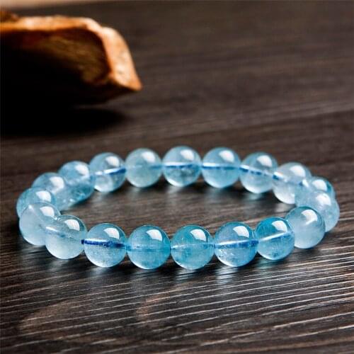 11mm Genuine Blue Natural To paz Bracelets Bangles Healing Crystal Transparent Round Bead Stretch Bracelets Women Men