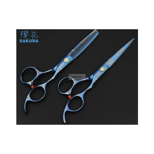 2pcs SAKURA 6.0 inch Flat Teeth Scissors Cool Hair Scissor pro hairdressing salon products styling tools free shipping