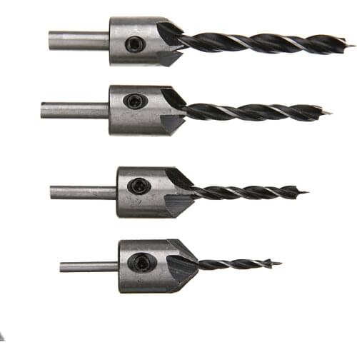 4pcs/set HSS 5 Flute Countersink Drill Bit Reamer Set Screw Woodworking Chamfer Tool 3-6mm + 1pc Wrench