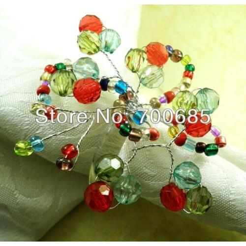 Acrylic beades flower napkin ring, wholesale napkin holder wedding glass beads