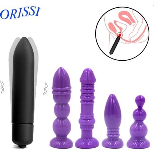 ORISSI 5pcs/set Anal Plug Vibrator Anal Dildo Butt Plug Anal Beads Prostate Massager Anus Sex Products for Women Men Gay