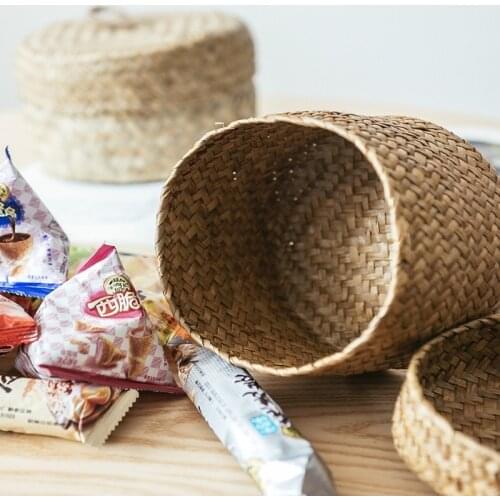 12.5*8CM 1PC Handmade Bamboo Storage Basket Snack Wicker Rattan Seagrass Belly Garden Flower Pot Planter Basket Finishing Box