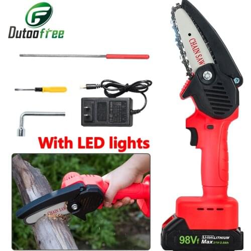 110V/220V Wireless Lithium Battery Electric Chain Saw 4 Inch Electric Chainsaw Mini Pruning Electric Saw 20000mAh Lithium Batter