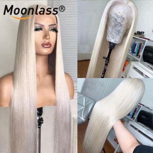 Brazilian Platinum Blonde Human Hair Lace Frontal Wigs 30 Inch Long Straight Lace Front Wig Remy Pre Plucked Bleached Knots Wigs